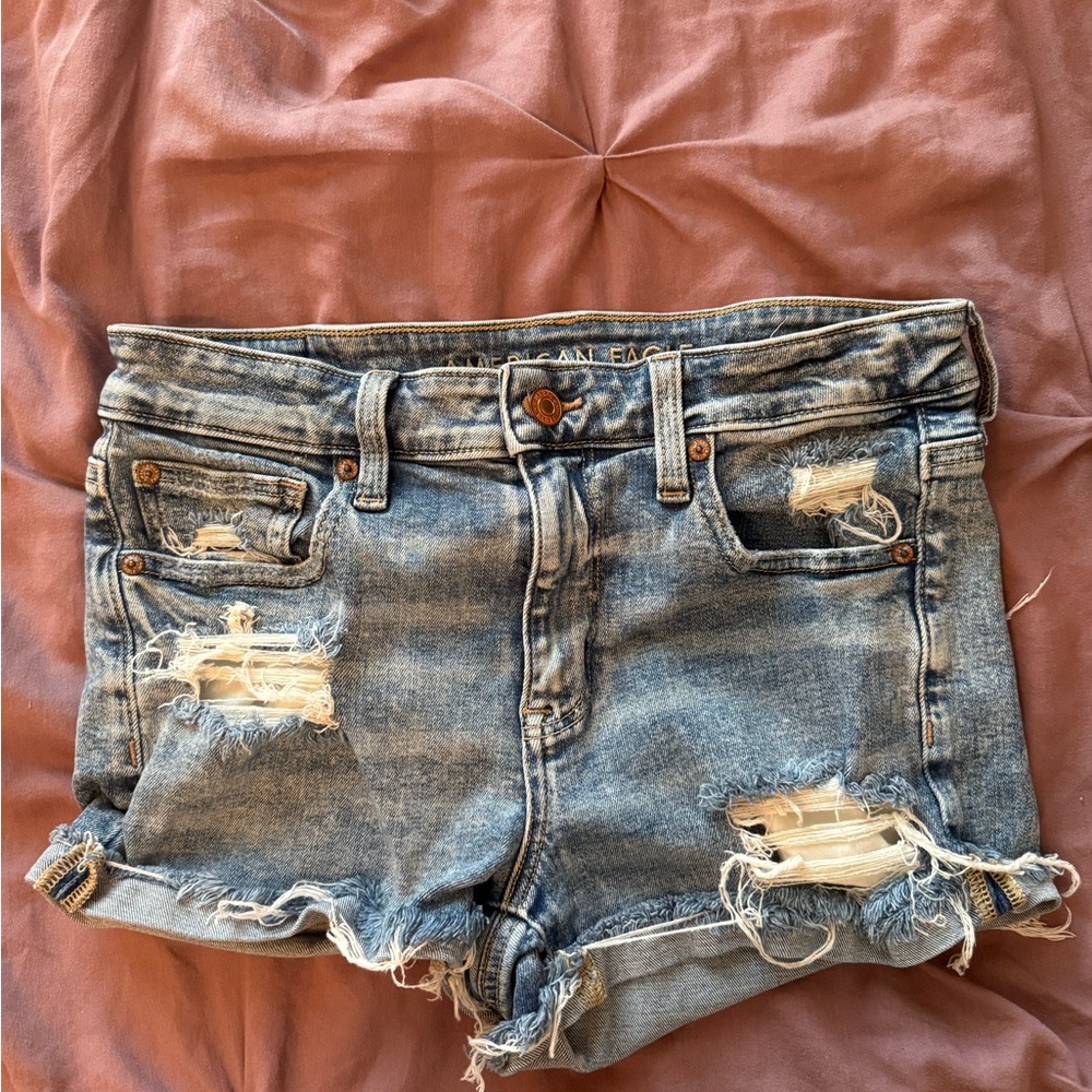 American Eagle Outfitters Blue Distressed Jean Shorts